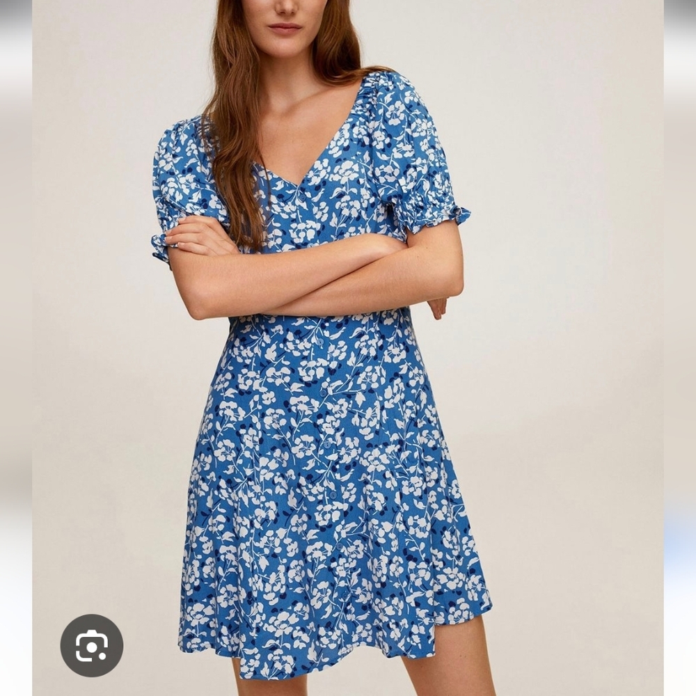 NWT Mango Blue Floral A Line Mini Dress